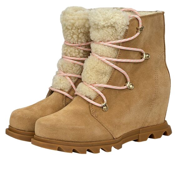 Sorel Women's Joan of Arctic Wedge III Boot Sz 8 Lace Cozy Brown Waterproof NEW - Picture 1 of 11